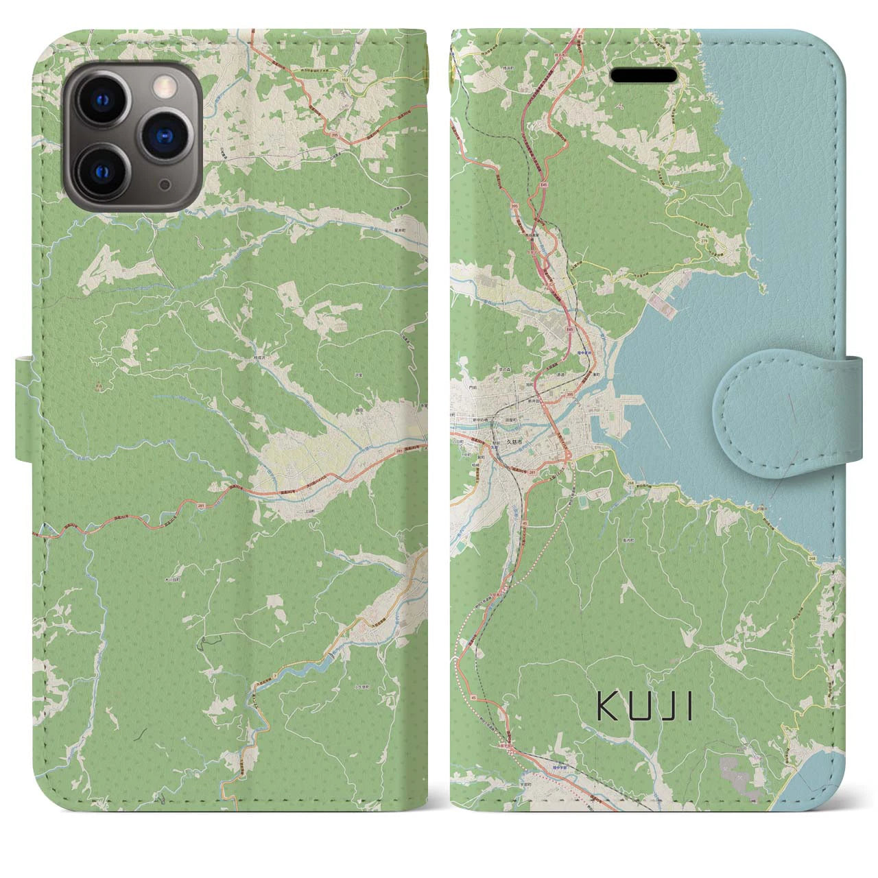 【久慈(岩手県)】地図柄iPhoneケース(手帳タイプ)ナチュラル・iPhone 11 Pro Max 用