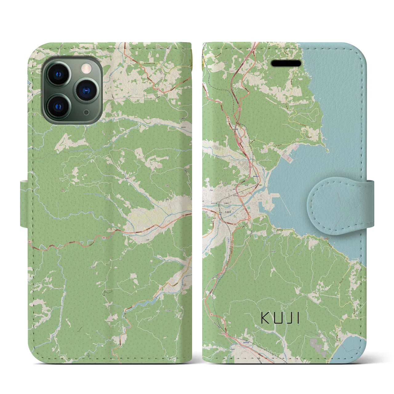 【久慈(岩手県)】地図柄iPhoneケース(手帳タイプ)ナチュラル・iPhone 11 Pro 用