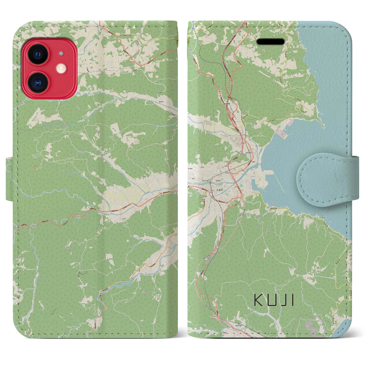 【久慈(岩手県)】地図柄iPhoneケース(手帳タイプ)ナチュラル・iPhone 11 用