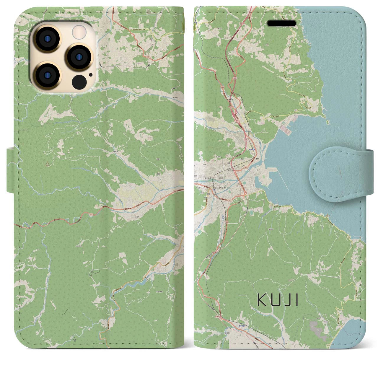 【久慈(岩手県)】地図柄iPhoneケース(手帳タイプ)ナチュラル・iPhone 12 Pro Max 用