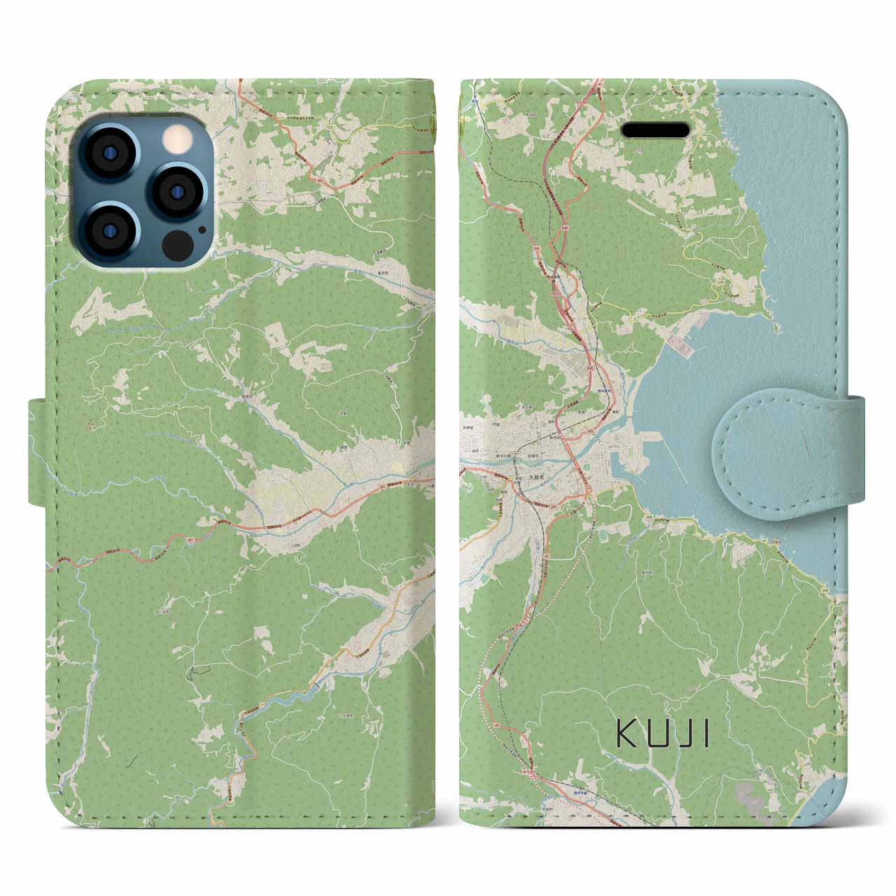 【久慈(岩手県)】地図柄iPhoneケース(手帳タイプ)ナチュラル・iPhone 12 / 12 Pro 用