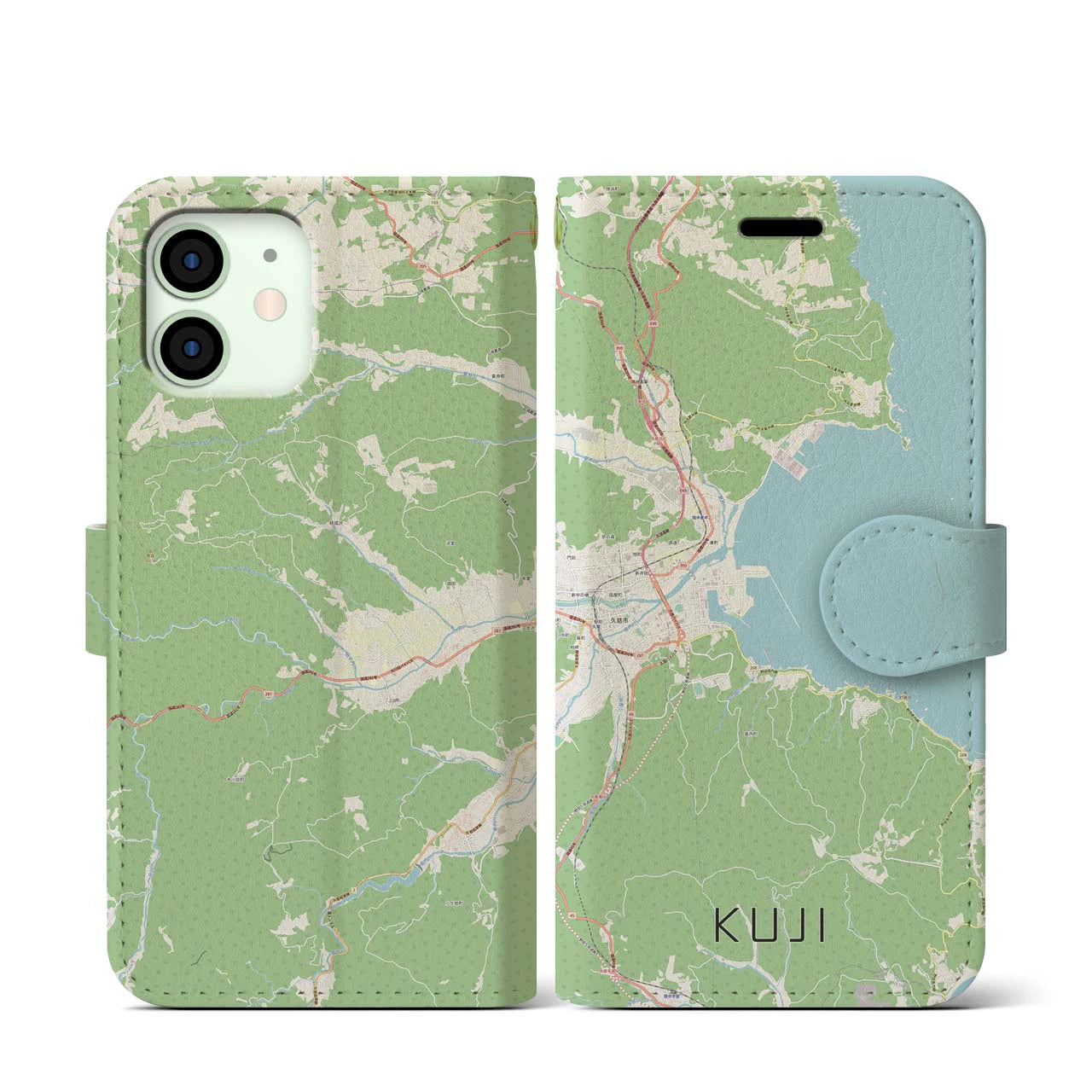 【久慈(岩手県)】地図柄iPhoneケース(手帳タイプ)ナチュラル・iPhone 12 mini 用