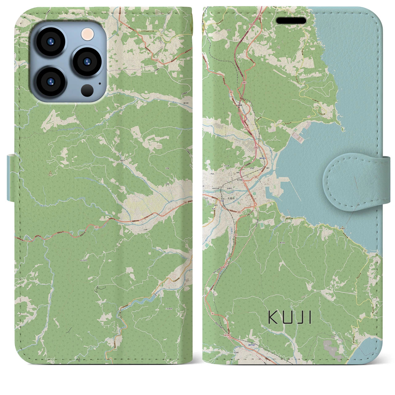 【久慈(岩手県)】地図柄iPhoneケース(手帳タイプ)ナチュラル・iPhone 13 Pro Max 用
