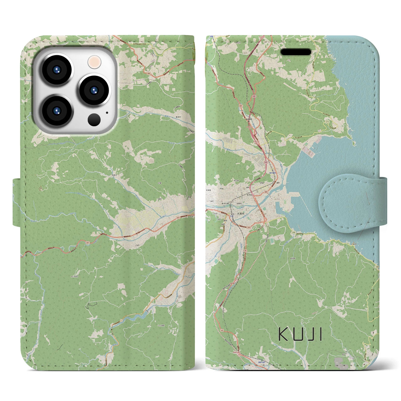 【久慈(岩手県)】地図柄iPhoneケース(手帳タイプ)ナチュラル・iPhone 13 Pro 用