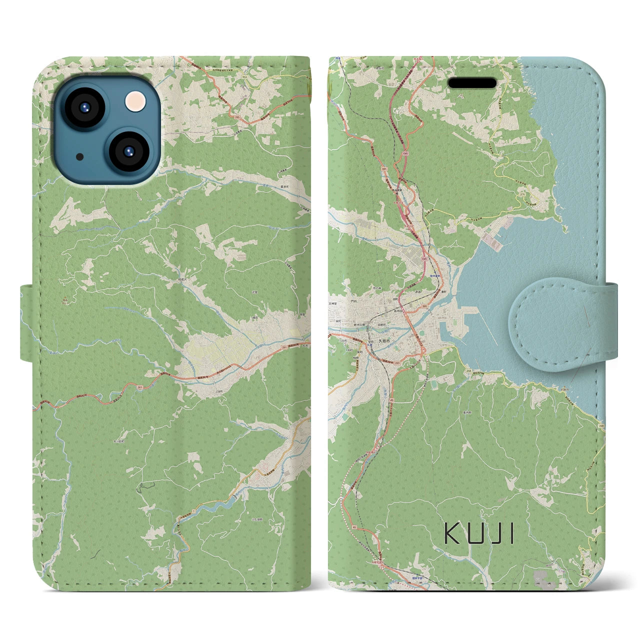 【久慈(岩手県)】地図柄iPhoneケース(手帳タイプ)ナチュラル・iPhone 13 用