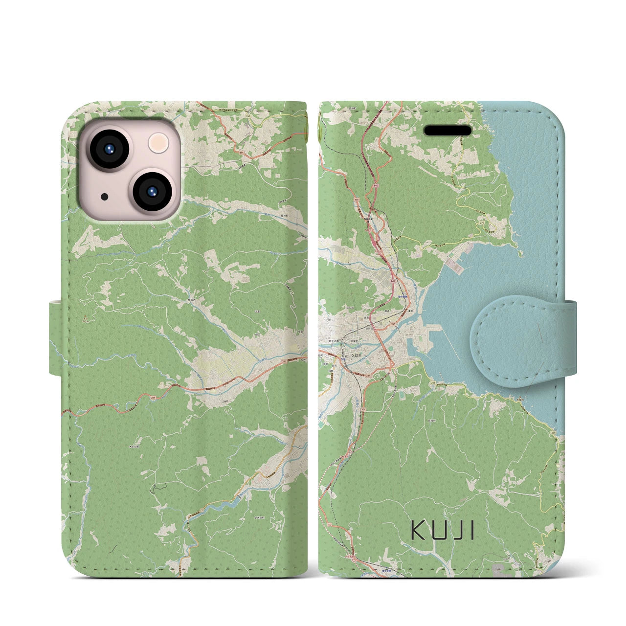 【久慈(岩手県)】地図柄iPhoneケース(手帳タイプ)ナチュラル・iPhone 13 mini 用