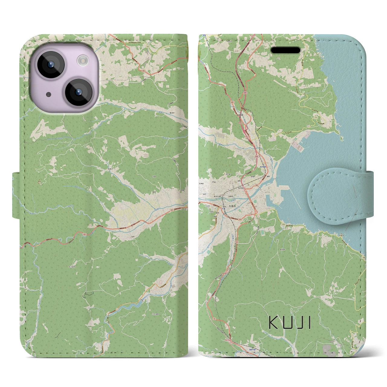 【久慈(岩手県)】地図柄iPhoneケース(手帳タイプ)ナチュラル・iPhone 14 用
