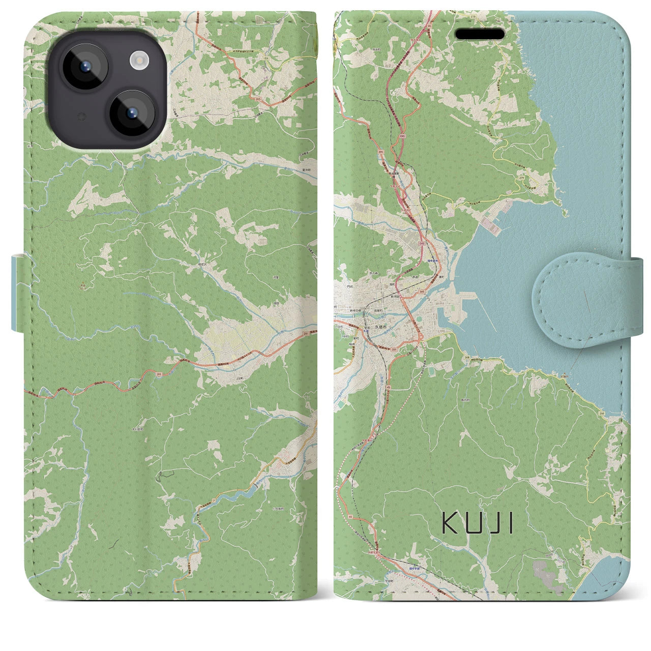 【久慈(岩手県)】地図柄iPhoneケース(手帳タイプ)ナチュラル・iPhone 14 Plus 用