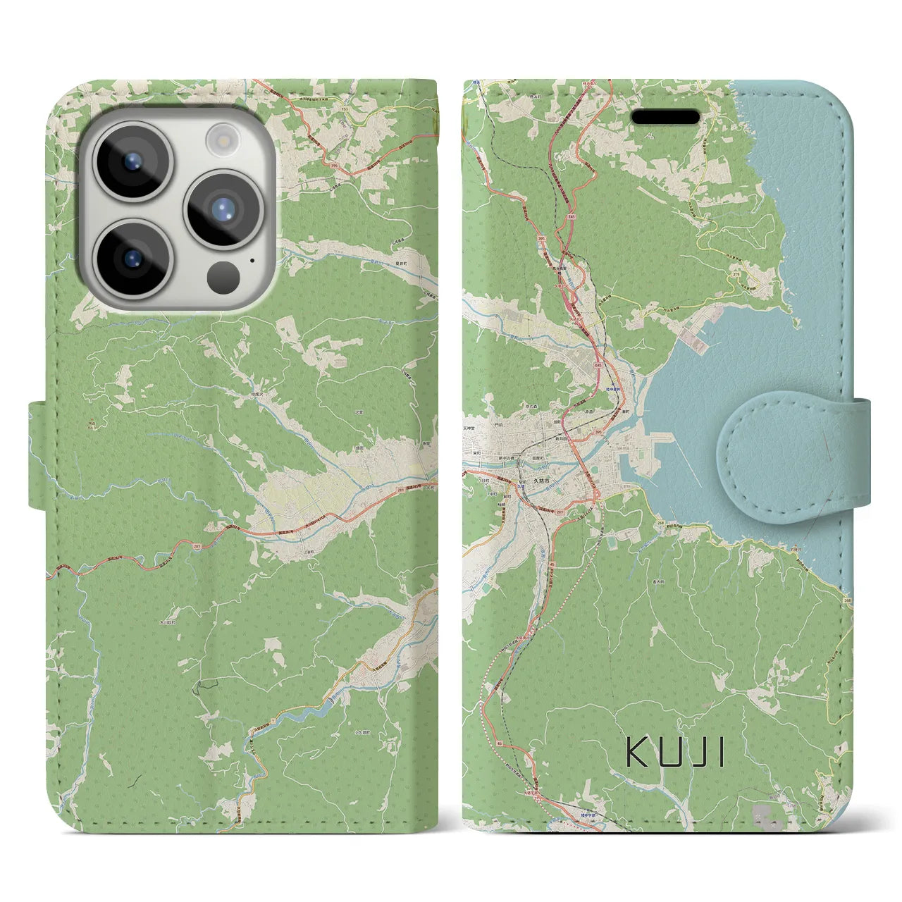 【久慈(岩手県)】地図柄iPhoneケース(手帳タイプ)ナチュラル・iPhone 15 Pro 用