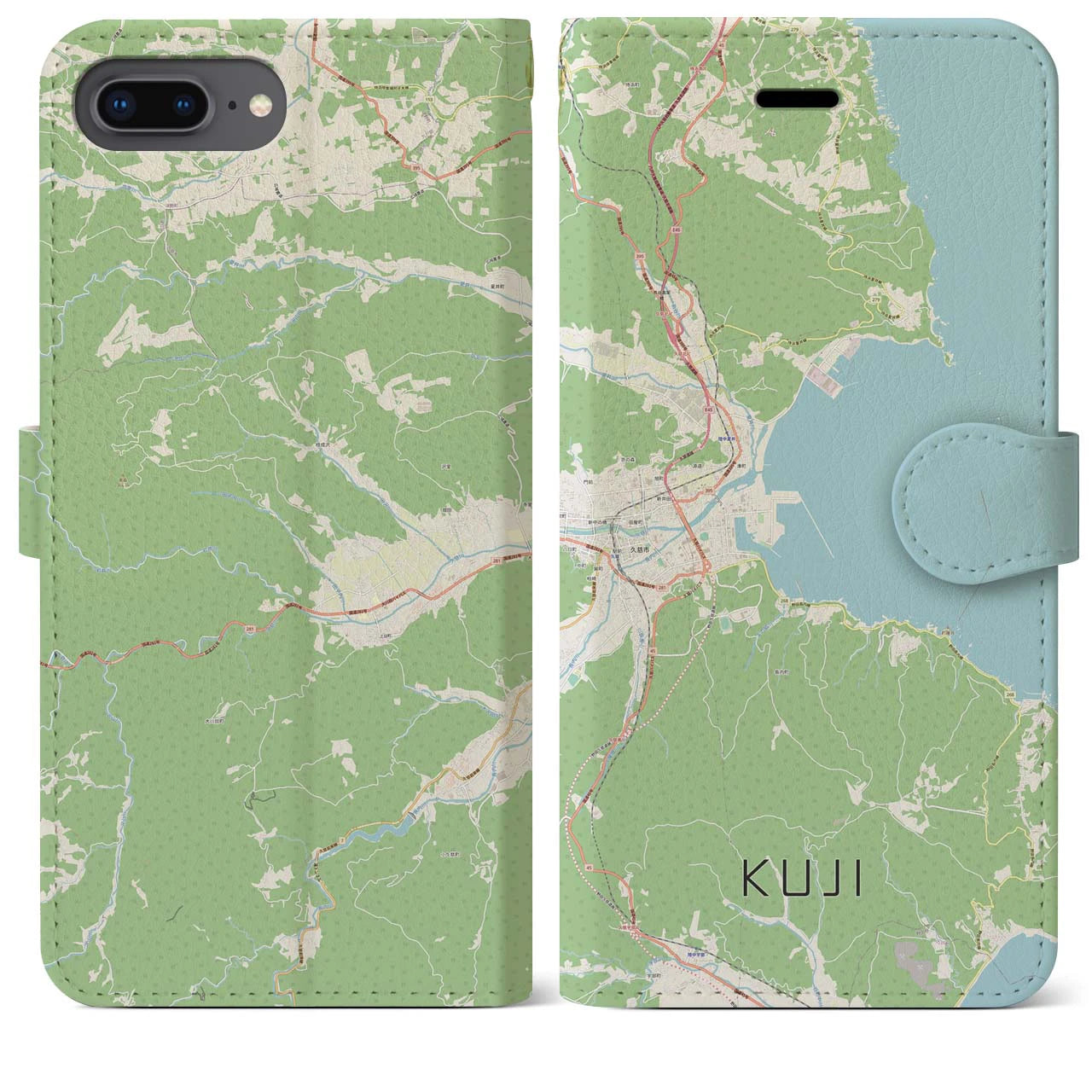 【久慈(岩手県)】地図柄iPhoneケース(手帳タイプ)ナチュラル・iPhone 8Plus /7Plus / 6sPlus / 6Plus 用