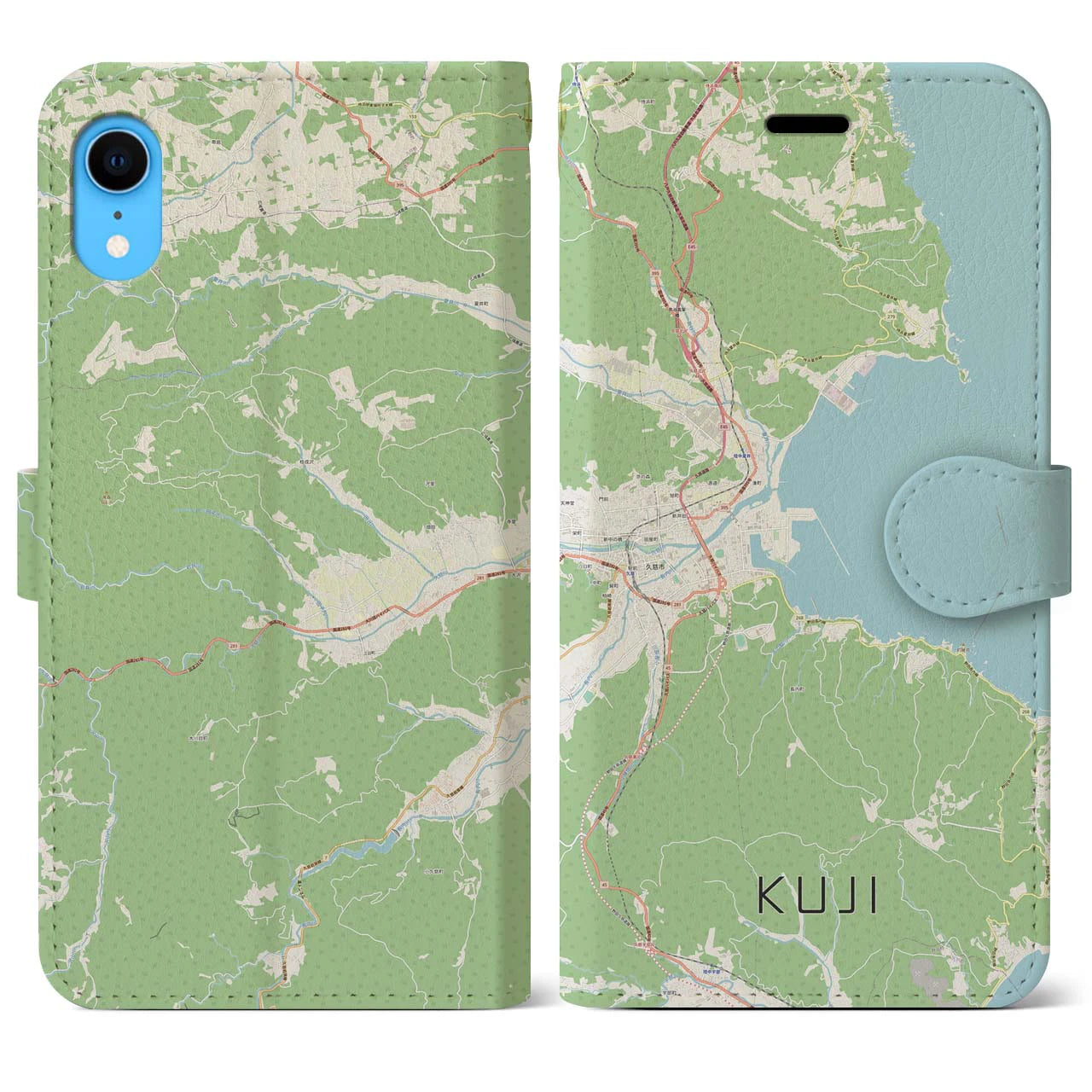 【久慈(岩手県)】地図柄iPhoneケース(手帳タイプ)ナチュラル・iPhone XR 用