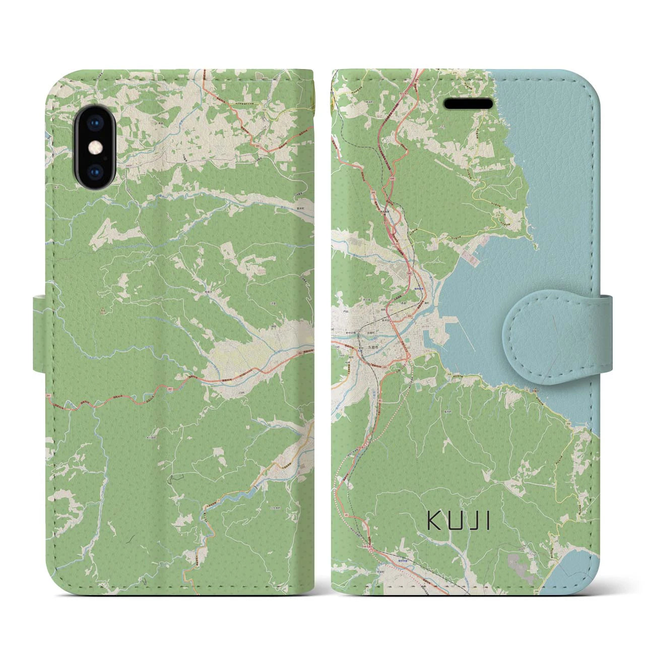 【久慈(岩手県)】地図柄iPhoneケース(手帳タイプ)ナチュラル・iPhone XS / X 用