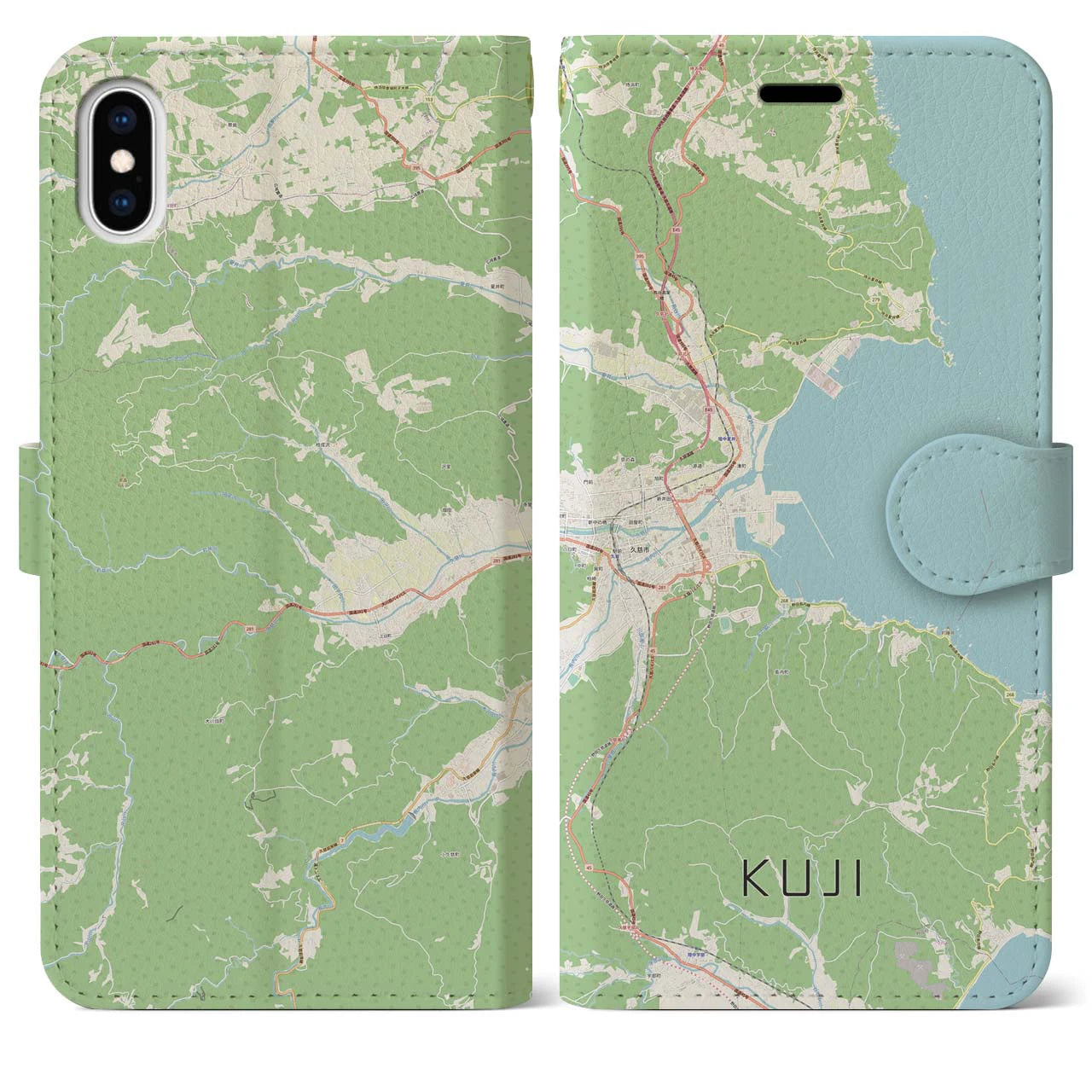 【久慈(岩手県)】地図柄iPhoneケース(手帳タイプ)ナチュラル・iPhone XS Max 用