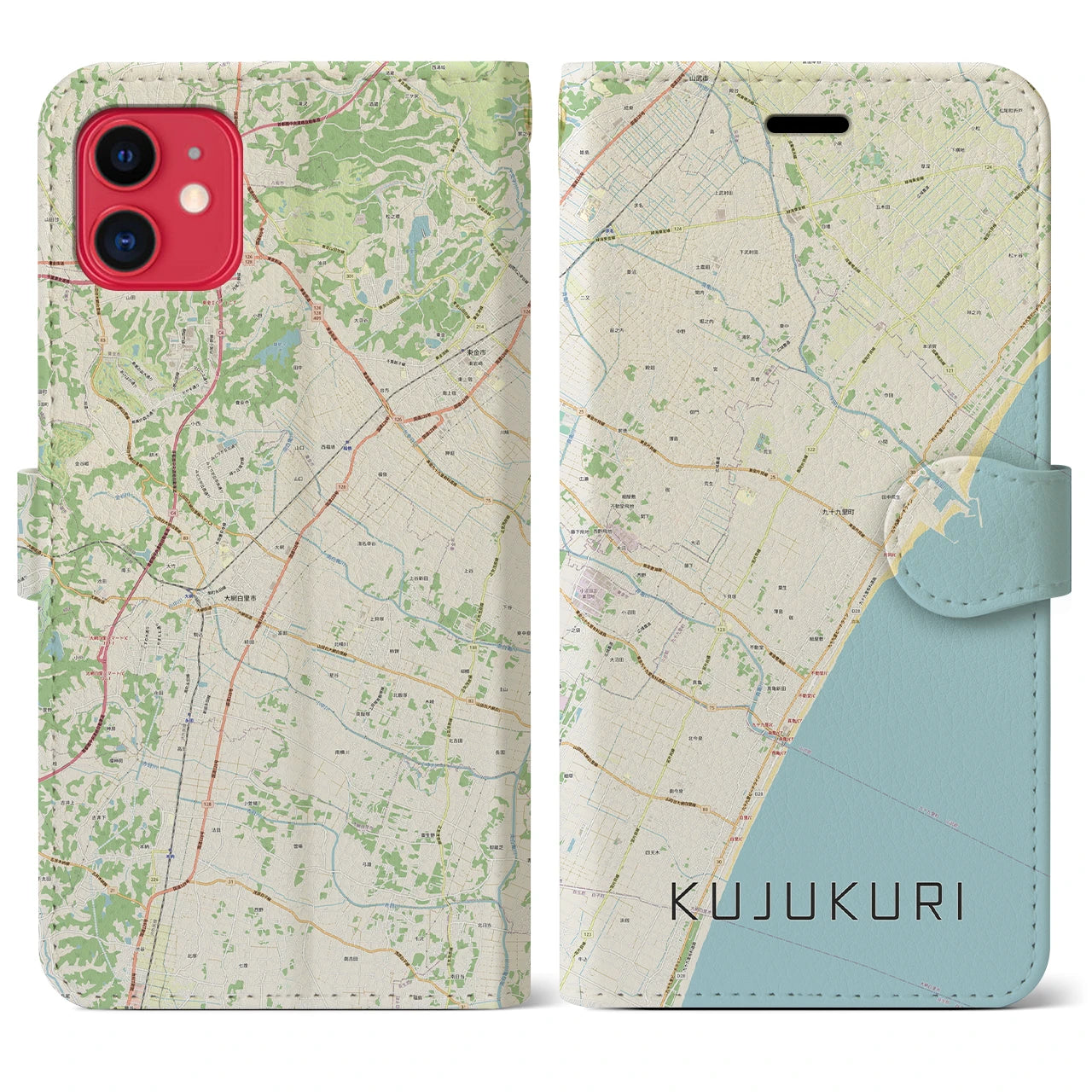 【九十九里(千葉県)】地図柄iPhoneケース(手帳タイプ)ナチュラル・iPhone 11 用
