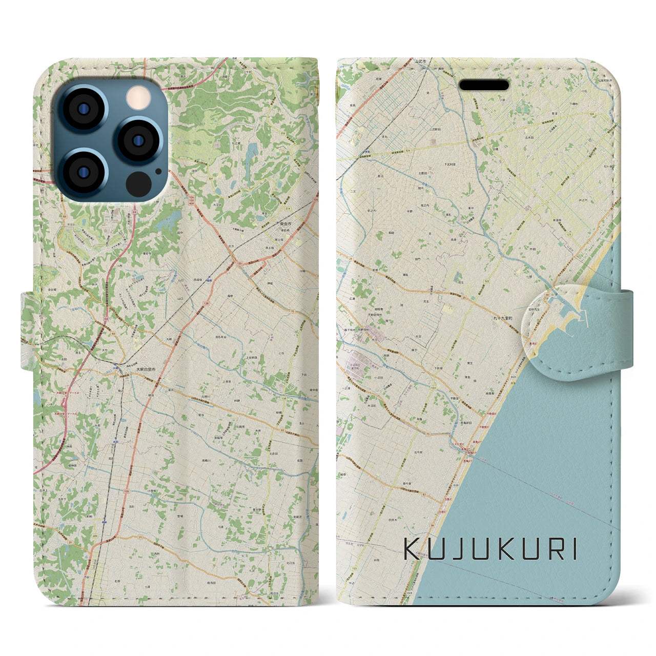 【九十九里(千葉県)】地図柄iPhoneケース(手帳タイプ)ナチュラル・iPhone 12 / 12 Pro 用