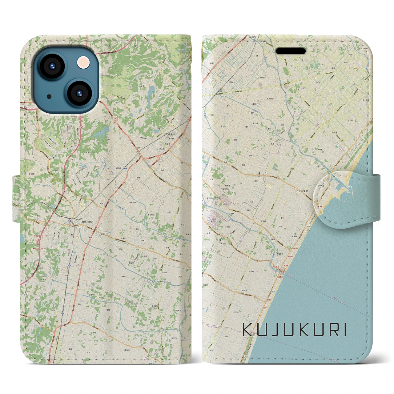 【九十九里(千葉県)】地図柄iPhoneケース(手帳タイプ)ナチュラル・iPhone 13 用