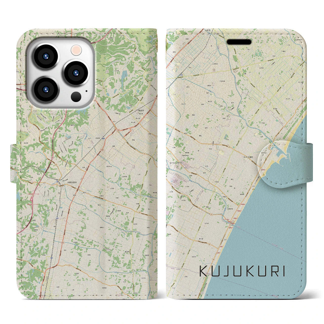【九十九里(千葉県)】地図柄iPhoneケース(手帳タイプ)ナチュラル・iPhone 13 Pro 用