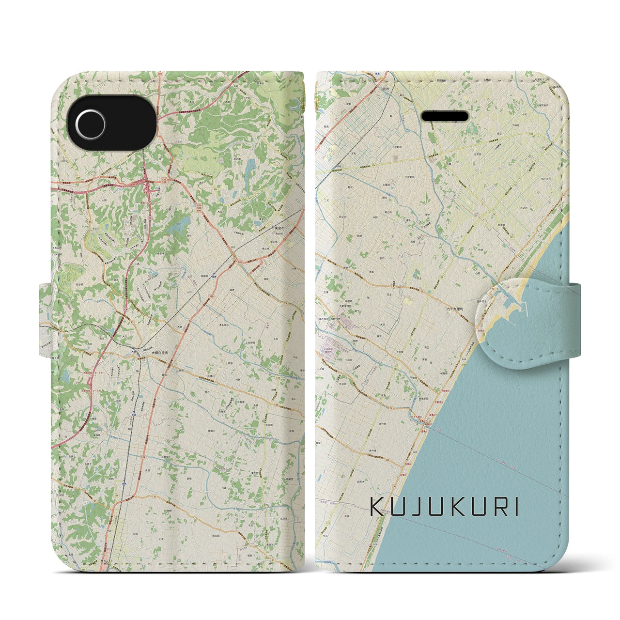 【九十九里(千葉県)】地図柄iPhoneケース(手帳タイプ)ナチュラル・iPhone SE(第3 / 第2世代) / 8 / 7 / 6s / 6 用