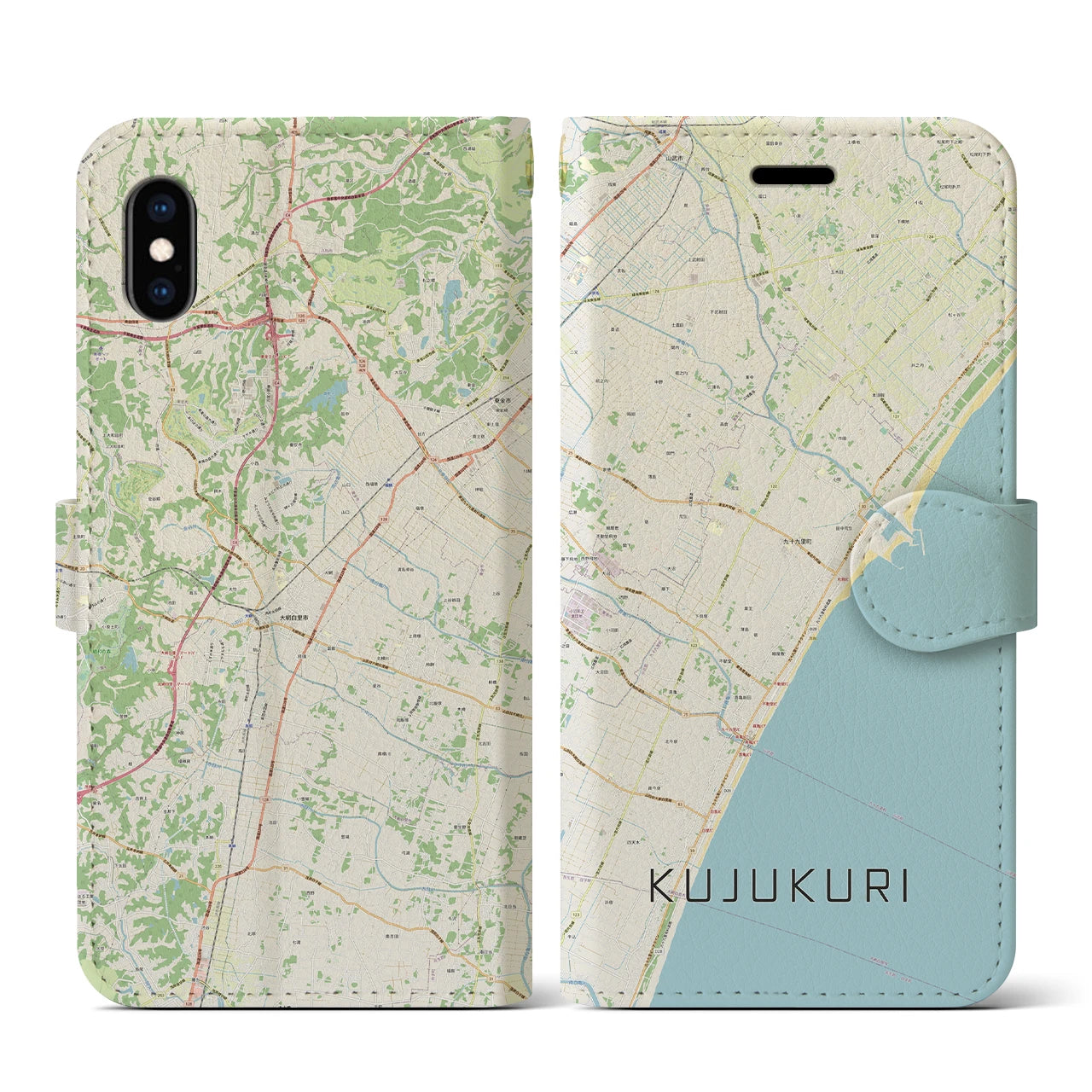 【九十九里(千葉県)】地図柄iPhoneケース(手帳タイプ)ナチュラル・iPhone XS / X 用