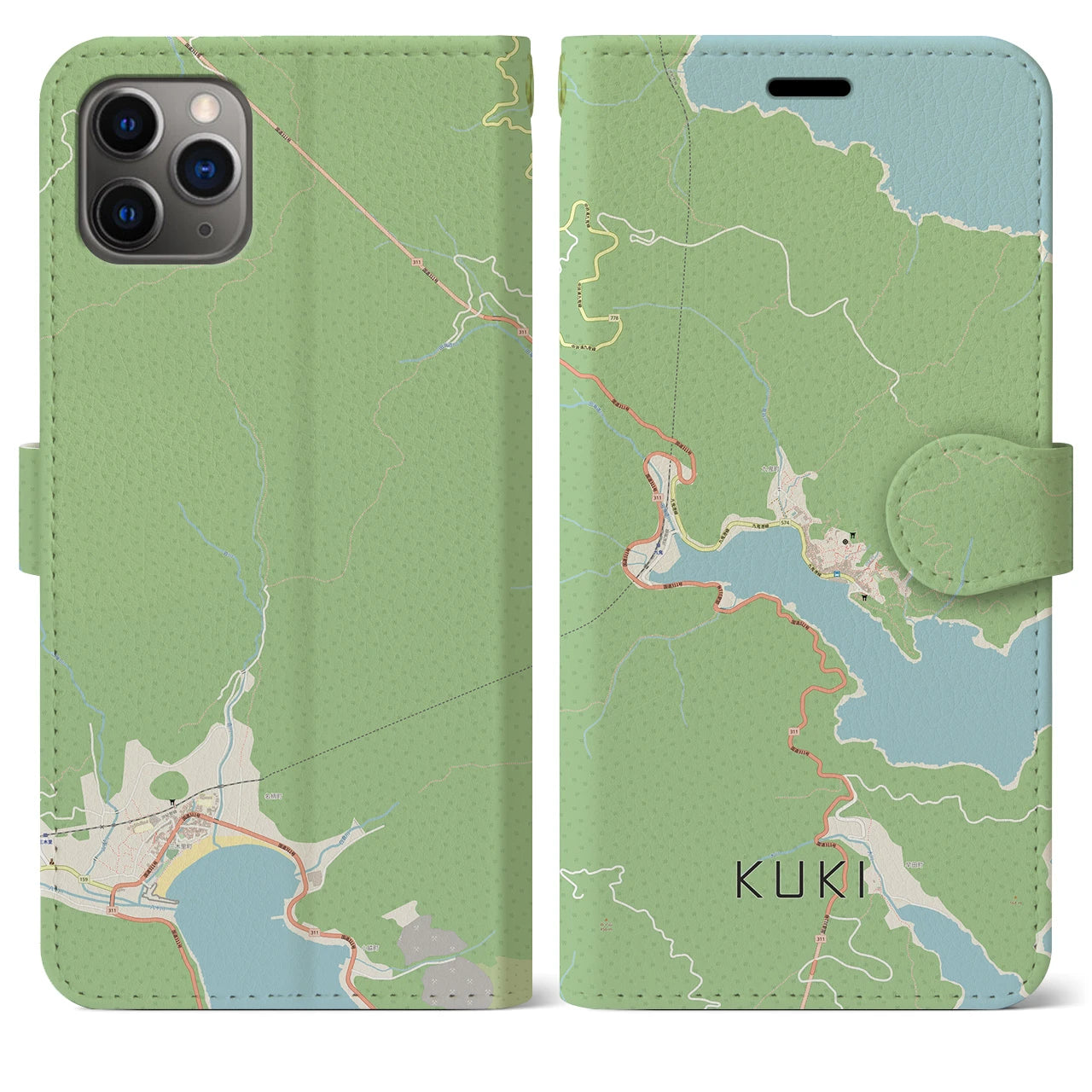 【九鬼(三重県)】地図柄iPhoneケース(手帳タイプ)ナチュラル・iPhone 11 Pro Max 用