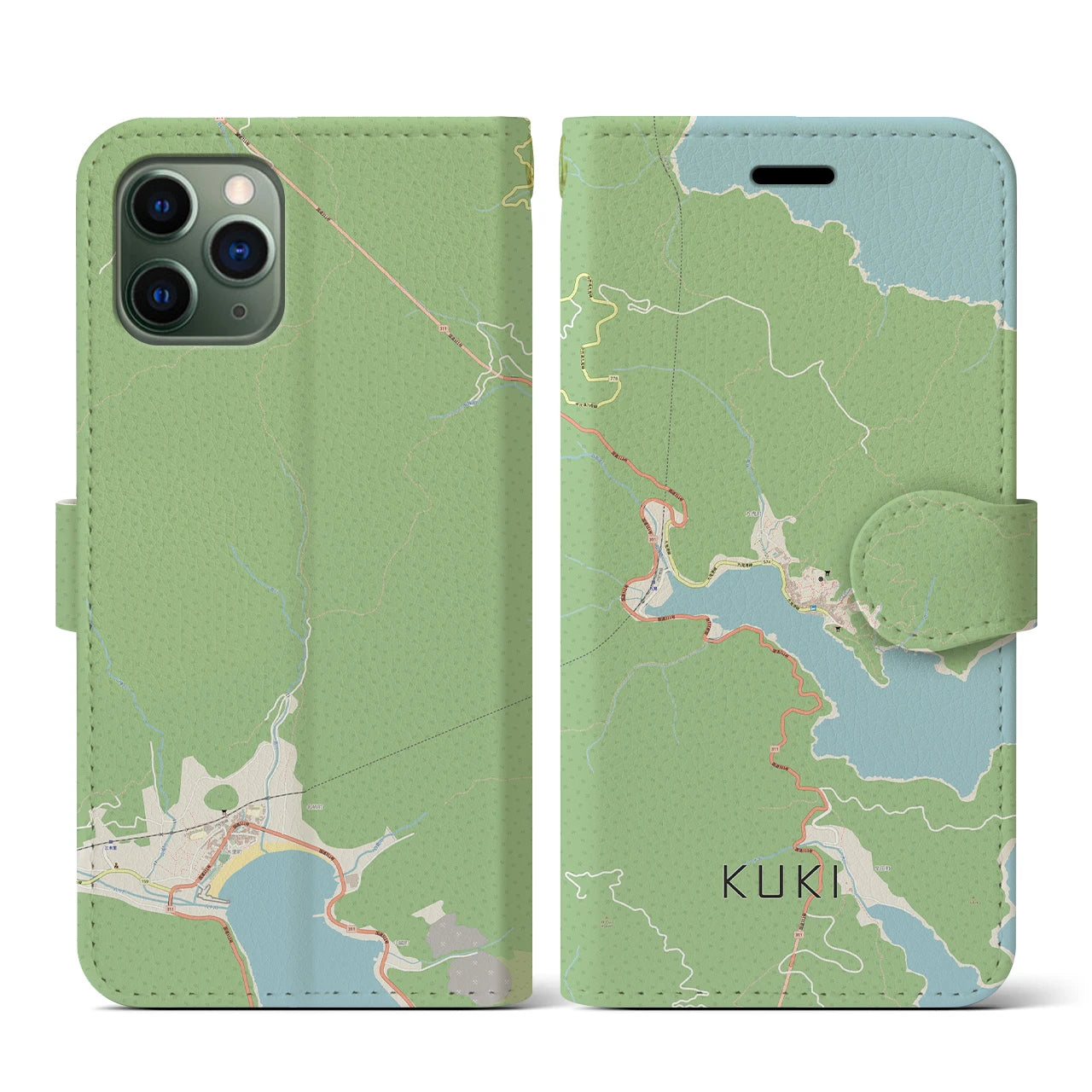 【九鬼(三重県)】地図柄iPhoneケース(手帳タイプ)ナチュラル・iPhone 11 Pro 用