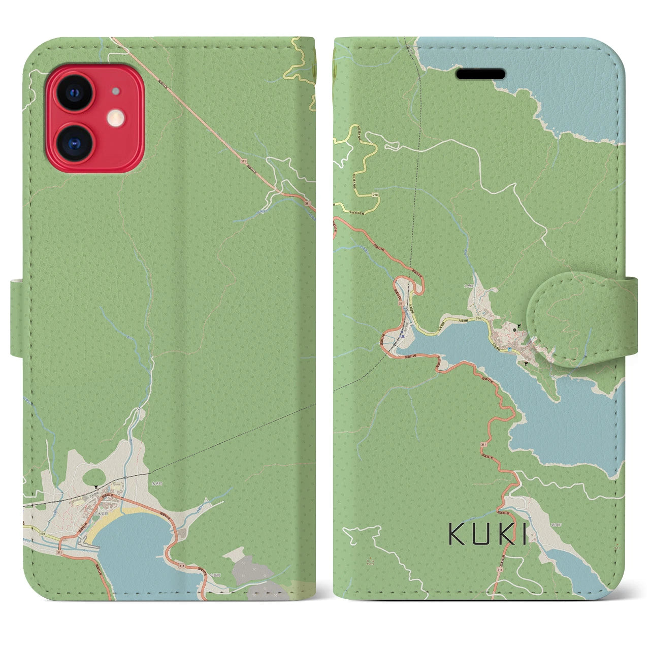 【九鬼(三重県)】地図柄iPhoneケース(手帳タイプ)ナチュラル・iPhone 11 用