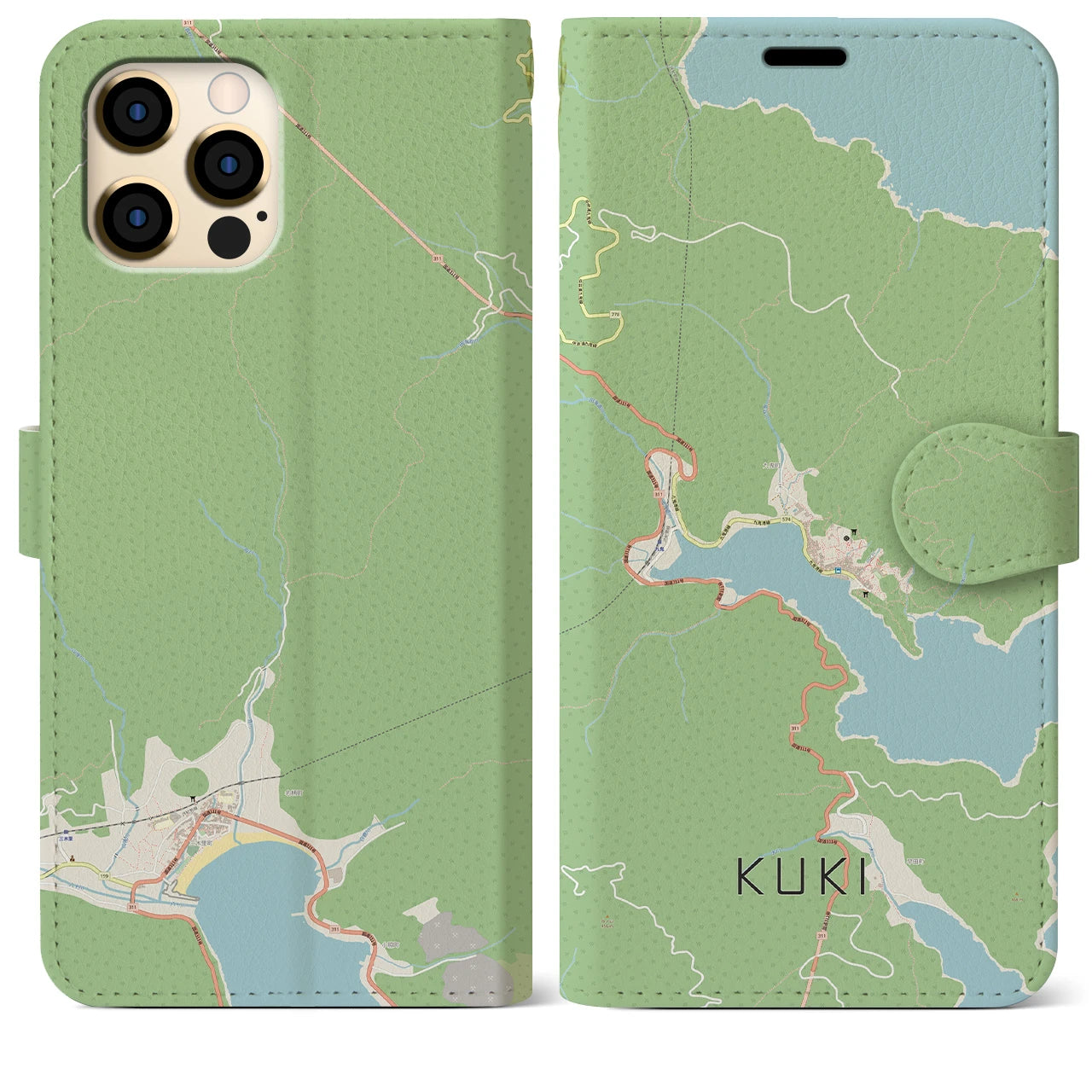 【九鬼(三重県)】地図柄iPhoneケース(手帳タイプ)ナチュラル・iPhone 12 Pro Max 用