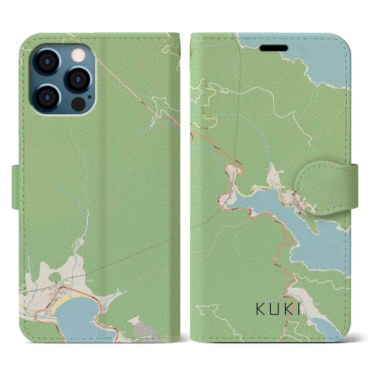 【九鬼(三重県)】地図柄iPhoneケース(手帳タイプ)ナチュラル・iPhone 12 / 12 Pro 用