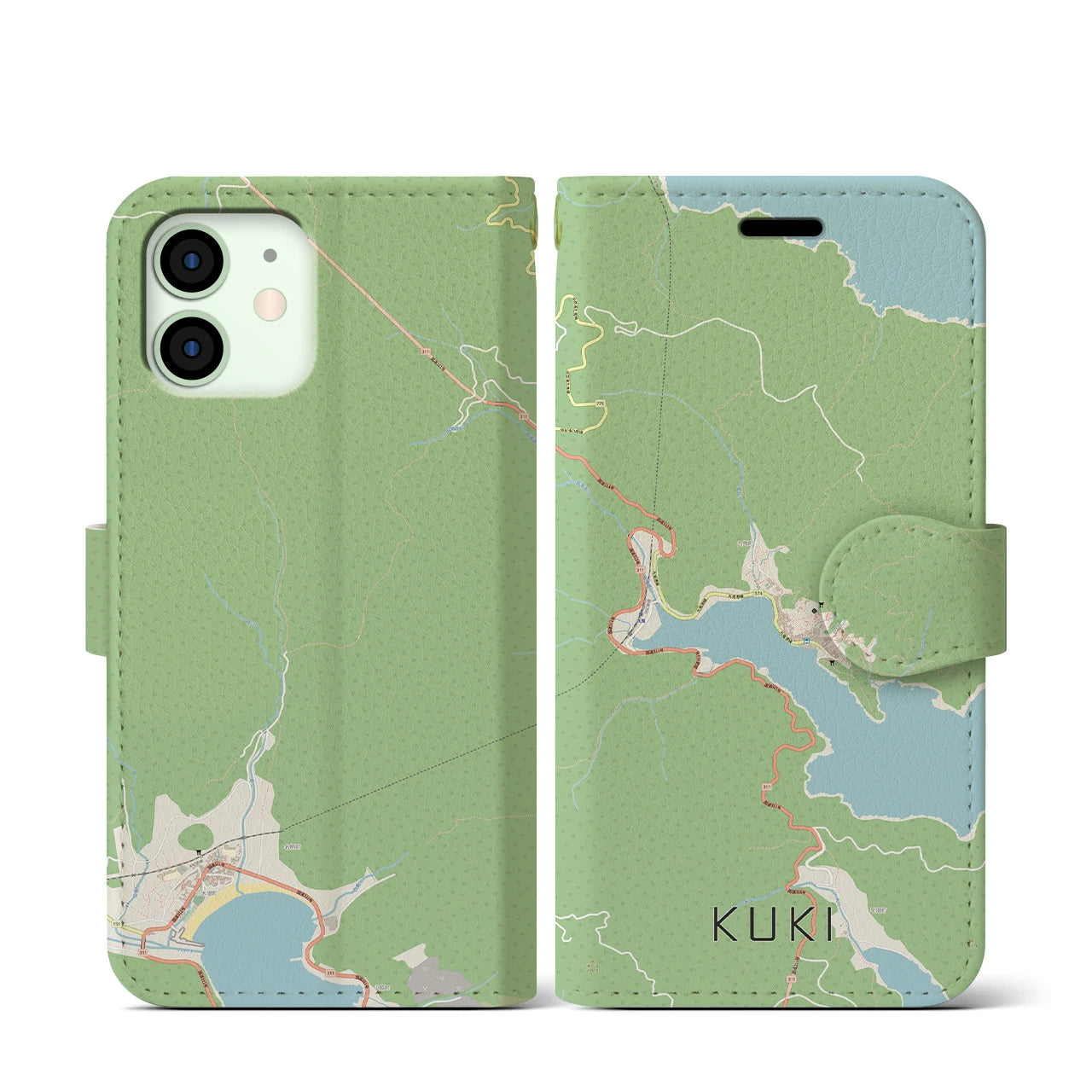 【九鬼(三重県)】地図柄iPhoneケース(手帳タイプ)ナチュラル・iPhone 12 mini 用