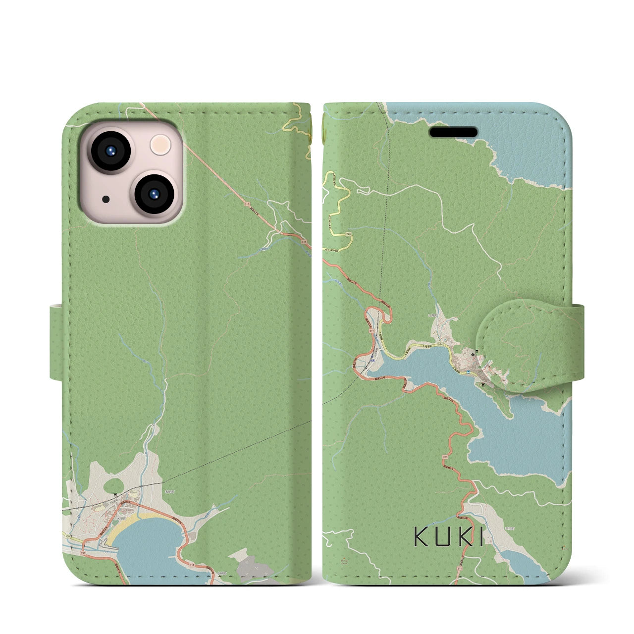 【九鬼(三重県)】地図柄iPhoneケース(手帳タイプ)ナチュラル・iPhone 13 mini 用