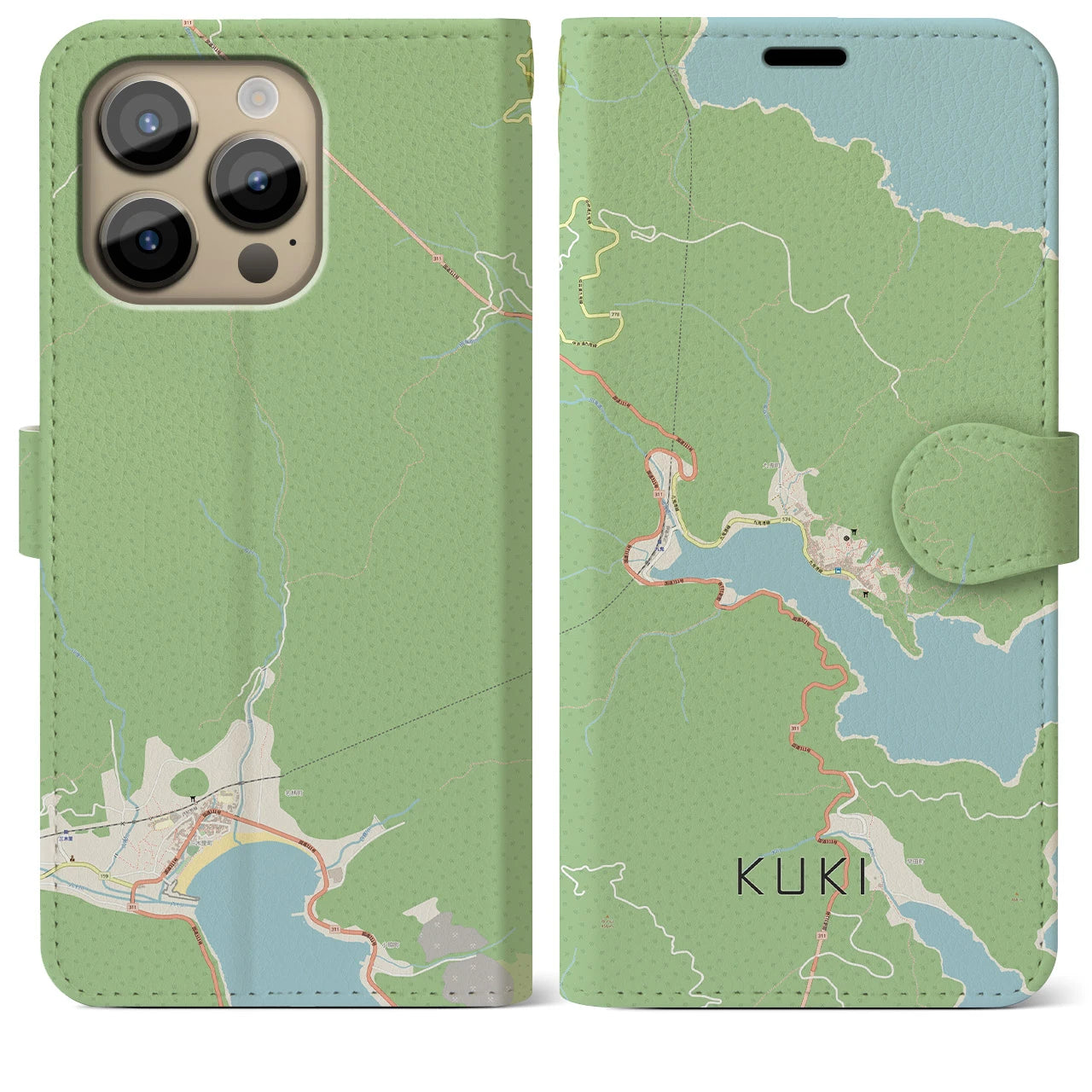 【九鬼(三重県)】地図柄iPhoneケース(手帳タイプ)ナチュラル・iPhone 14 Pro Max 用