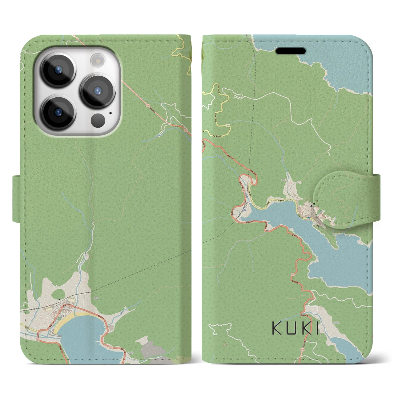 【九鬼(三重県)】地図柄iPhoneケース(手帳タイプ)ナチュラル・iPhone 14 Pro 用