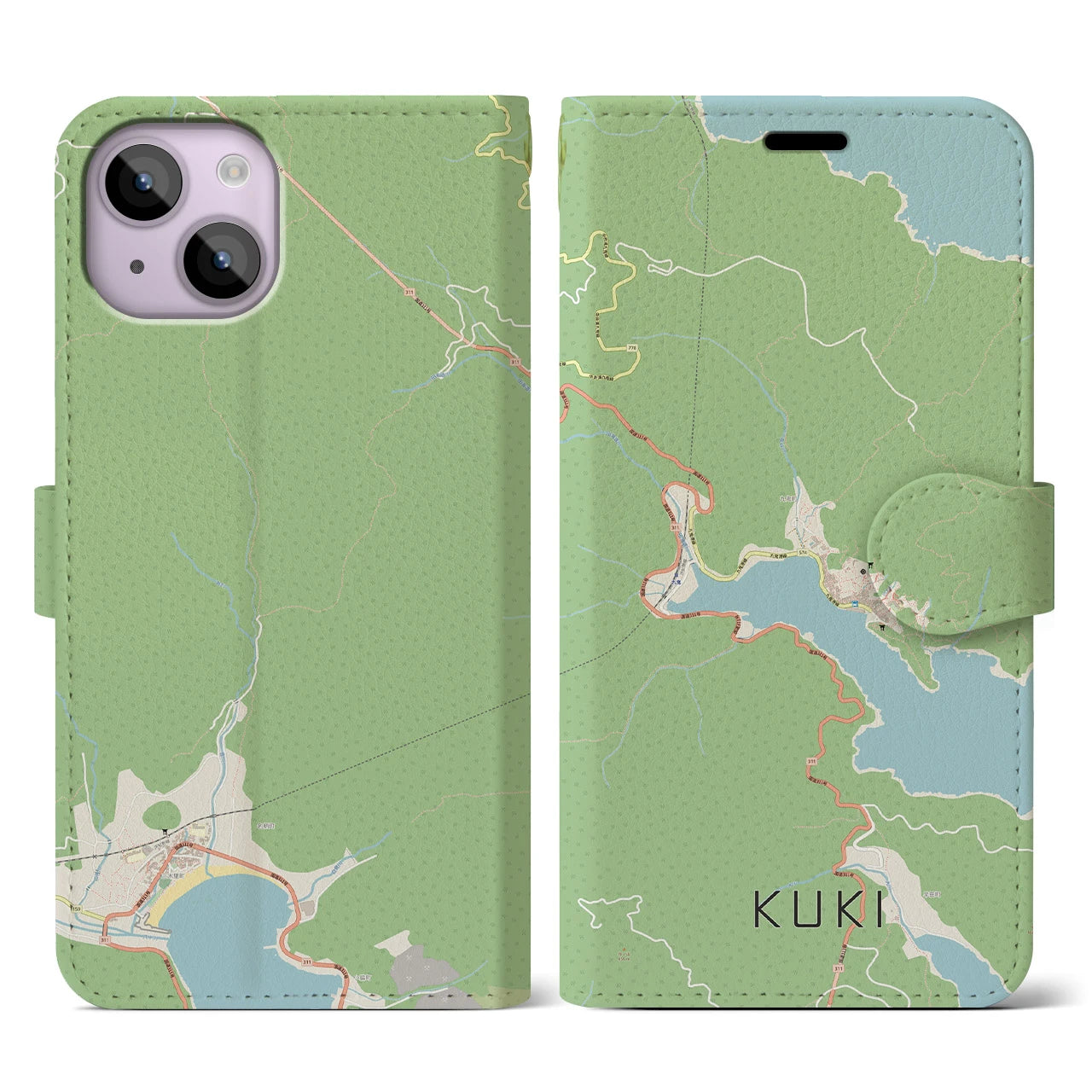 【九鬼(三重県)】地図柄iPhoneケース(手帳タイプ)ナチュラル・iPhone 14 用