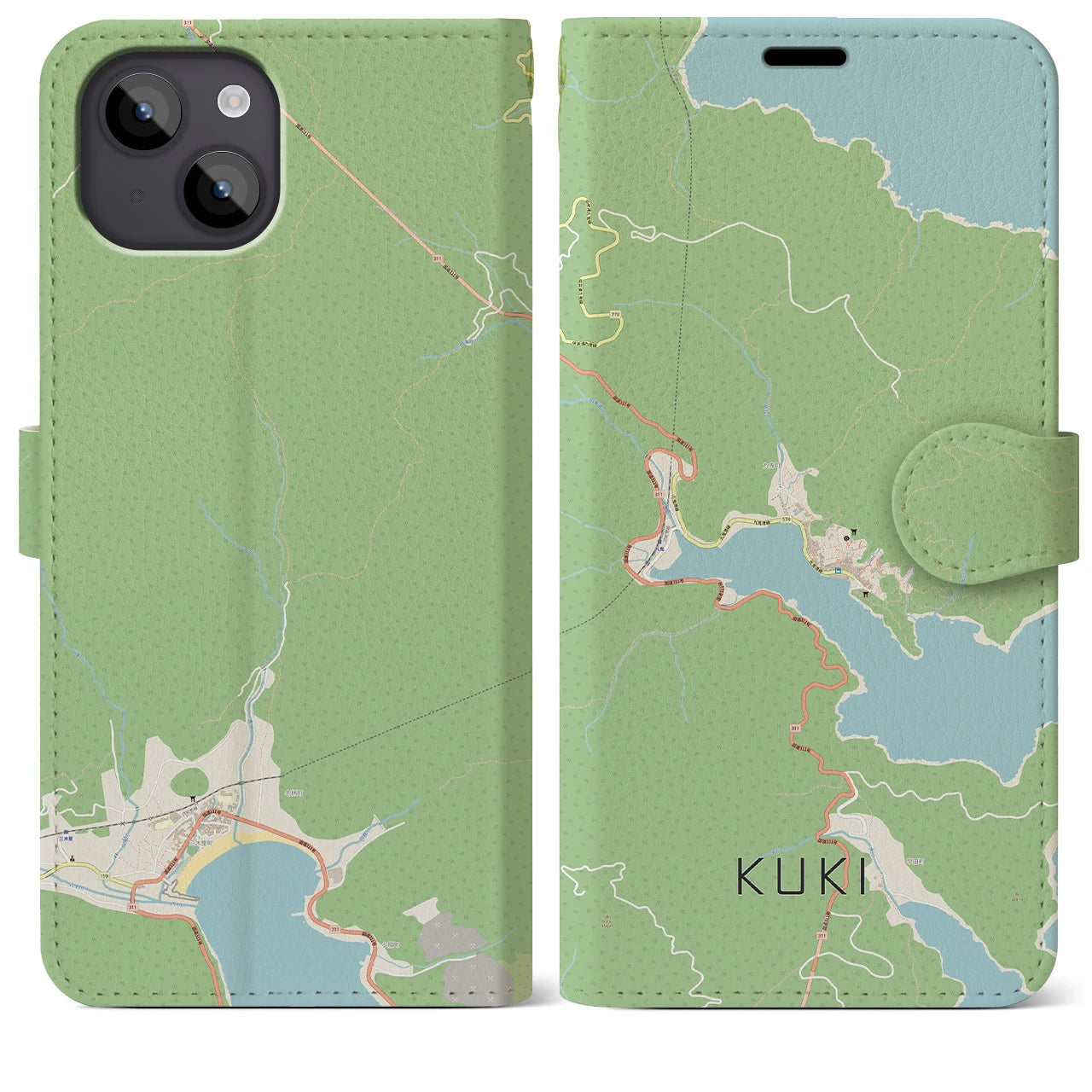 【九鬼(三重県)】地図柄iPhoneケース(手帳タイプ)ナチュラル・iPhone 14 Plus 用