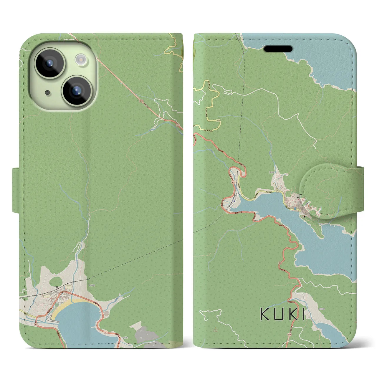 【九鬼(三重県)】地図柄iPhoneケース(手帳タイプ)ナチュラル・iPhone 15 用