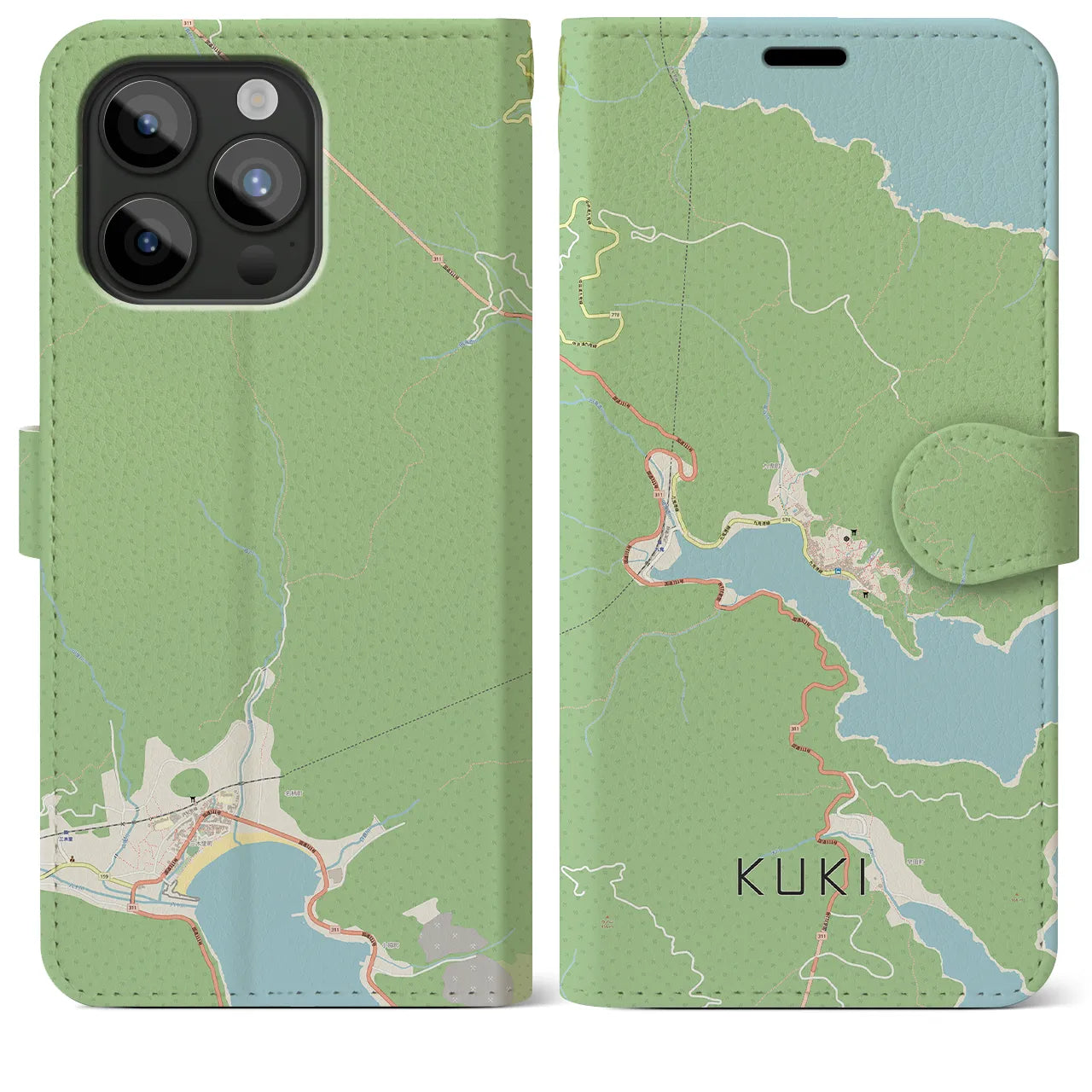 【九鬼(三重県)】地図柄iPhoneケース(手帳タイプ)ナチュラル・iPhone 15 Pro Max 用