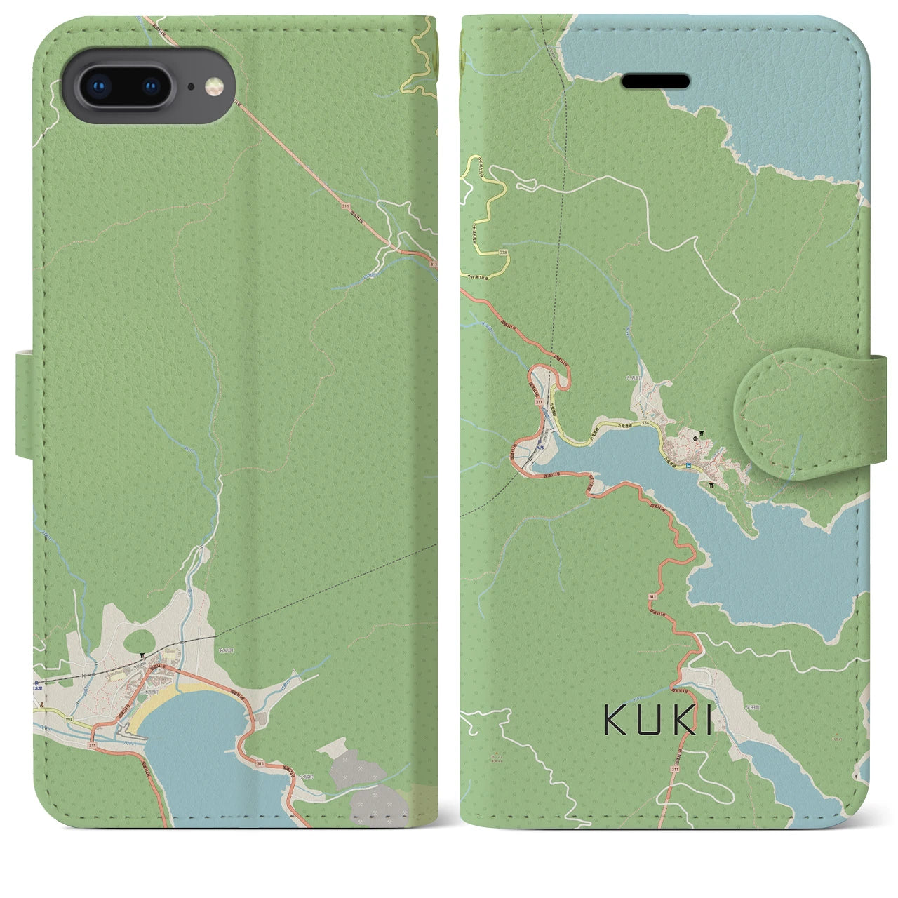 【九鬼(三重県)】地図柄iPhoneケース(手帳タイプ)ナチュラル・iPhone 8Plus /7Plus / 6sPlus / 6Plus 用