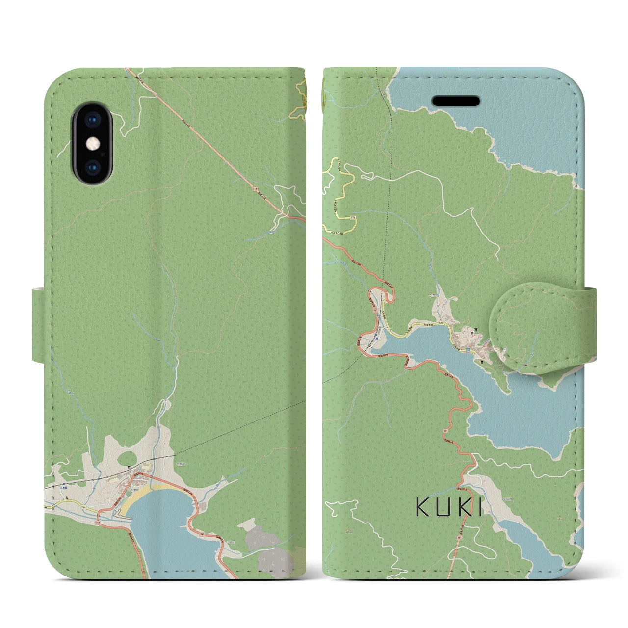 【九鬼(三重県)】地図柄iPhoneケース(手帳タイプ)ナチュラル・iPhone XS / X 用