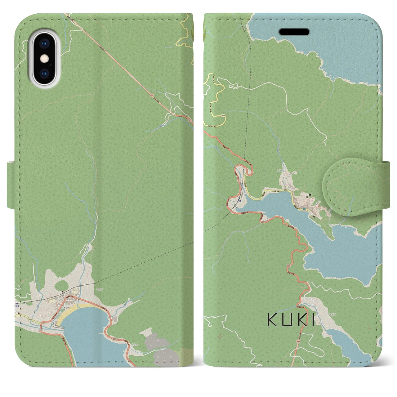 【九鬼(三重県)】地図柄iPhoneケース(手帳タイプ)ナチュラル・iPhone XS Max 用