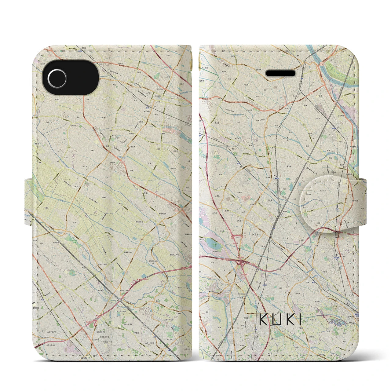 【久喜(埼玉県)】地図柄iPhoneケース(手帳タイプ)ナチュラル・iPhone SE(第3 / 第2世代) / 8 / 7 / 6s / 6 用