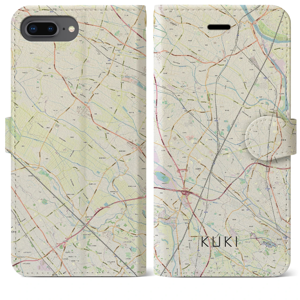 【久喜(埼玉県)】地図柄iPhoneケース(手帳タイプ)ナチュラル・iPhone 8Plus /7Plus / 6sPlus / 6Plus 用
