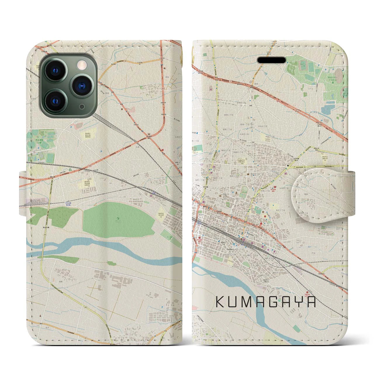 【熊谷(埼玉県)】地図柄iPhoneケース(手帳タイプ)ナチュラル・iPhone 11 Pro 用