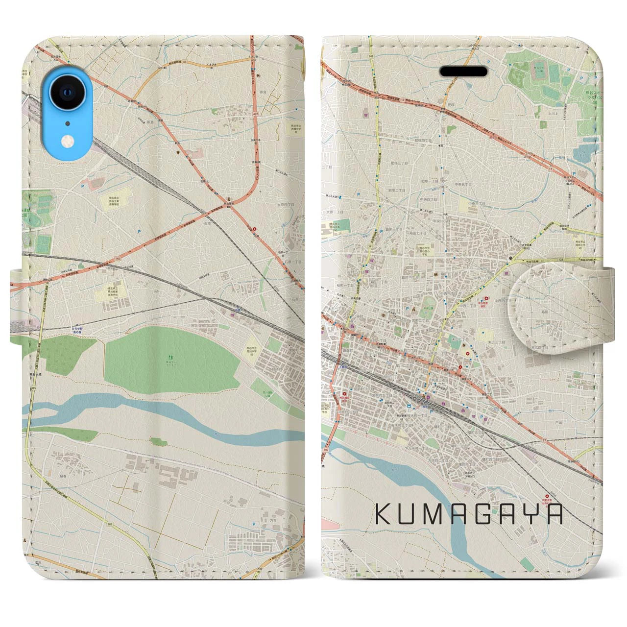 【熊谷(埼玉県)】地図柄iPhoneケース(手帳タイプ)ナチュラル・iPhone XR 用