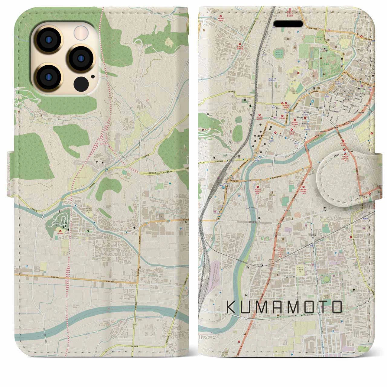 【熊本(熊本県)】地図柄iPhoneケース(手帳タイプ)ナチュラル・iPhone 12 Pro Max 用