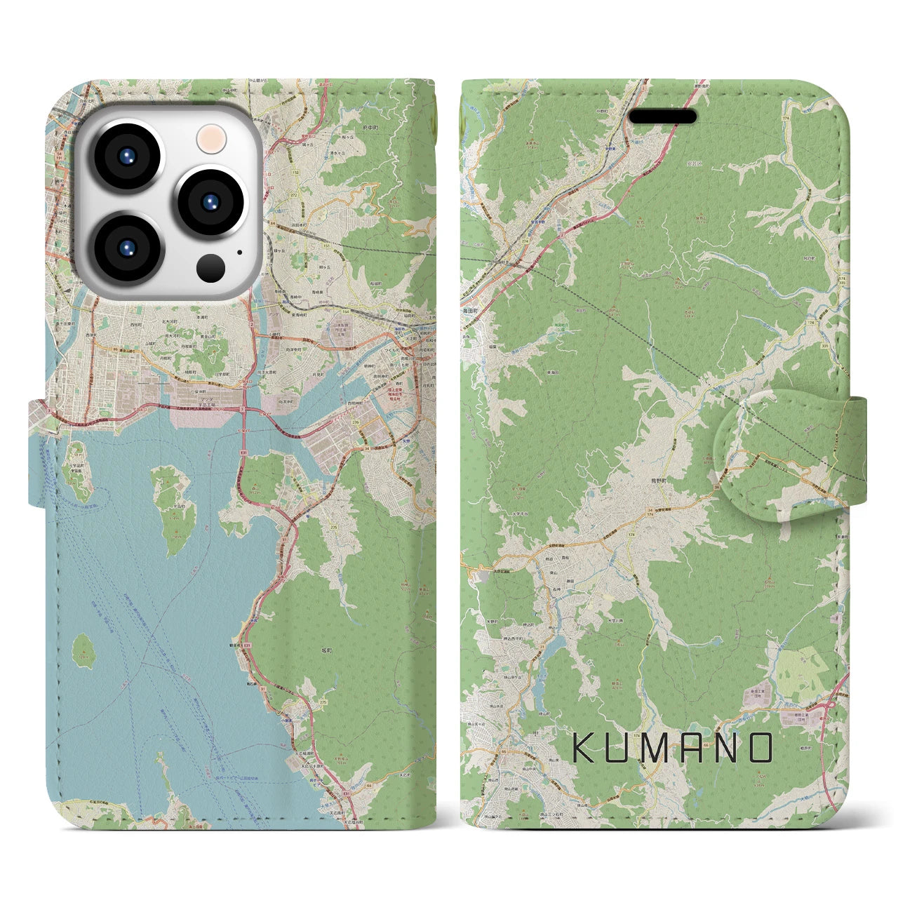 【熊野(広島県)】地図柄iPhoneケース(手帳タイプ)ナチュラル・iPhone 13 Pro 用