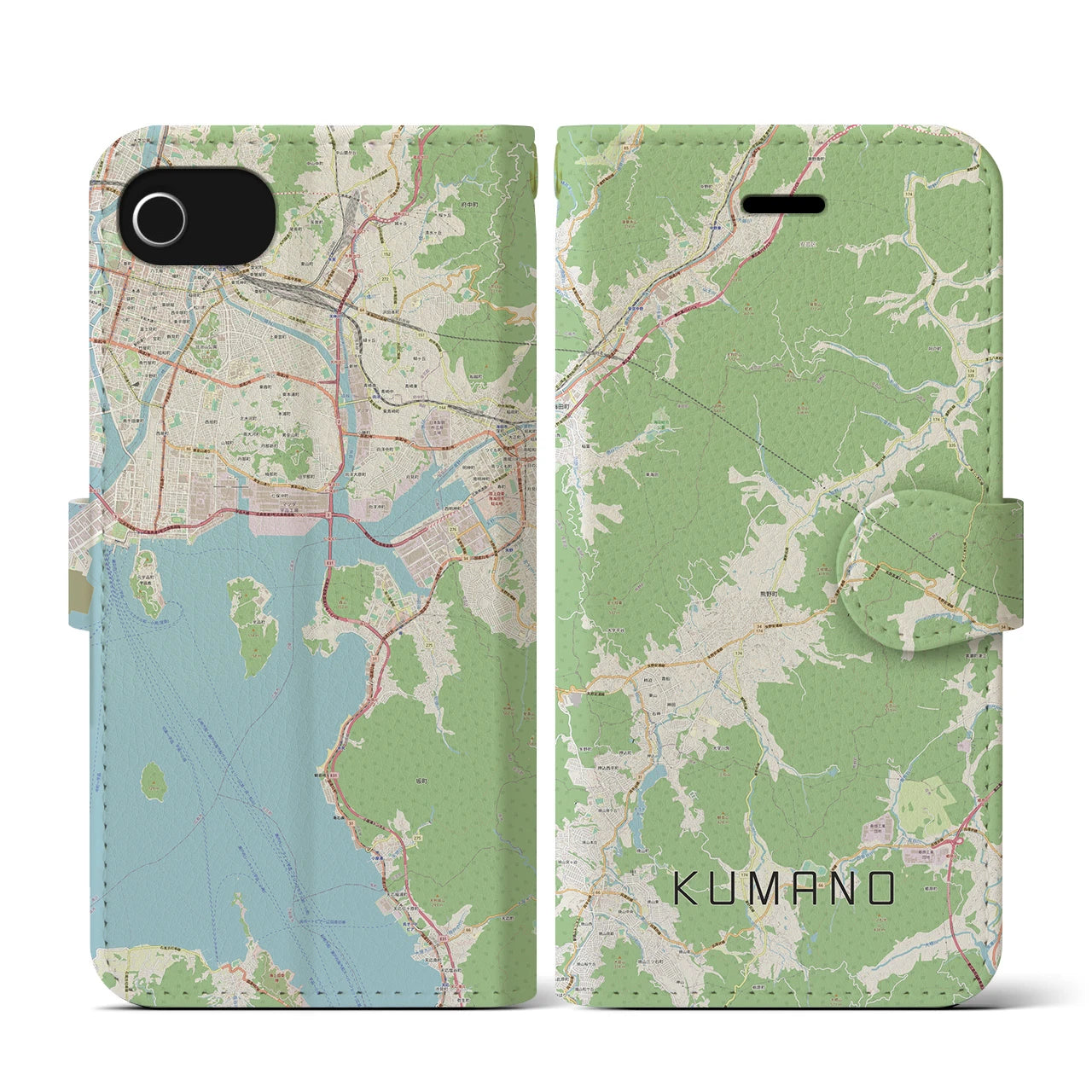 【熊野(広島県)】地図柄iPhoneケース(手帳タイプ)ナチュラル・iPhone SE(第3 / 第2世代) / 8 / 7 / 6s / 6 用