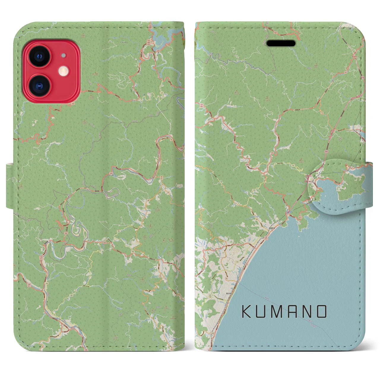 【熊野(三重県)】地図柄iPhoneケース(手帳タイプ)ナチュラル・iPhone 11 用