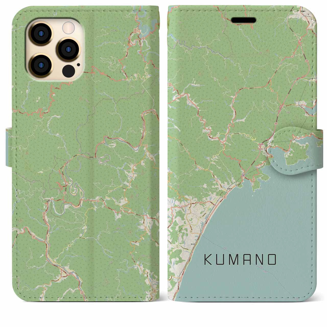 【熊野(三重県)】地図柄iPhoneケース(手帳タイプ)ナチュラル・iPhone 12 Pro Max 用