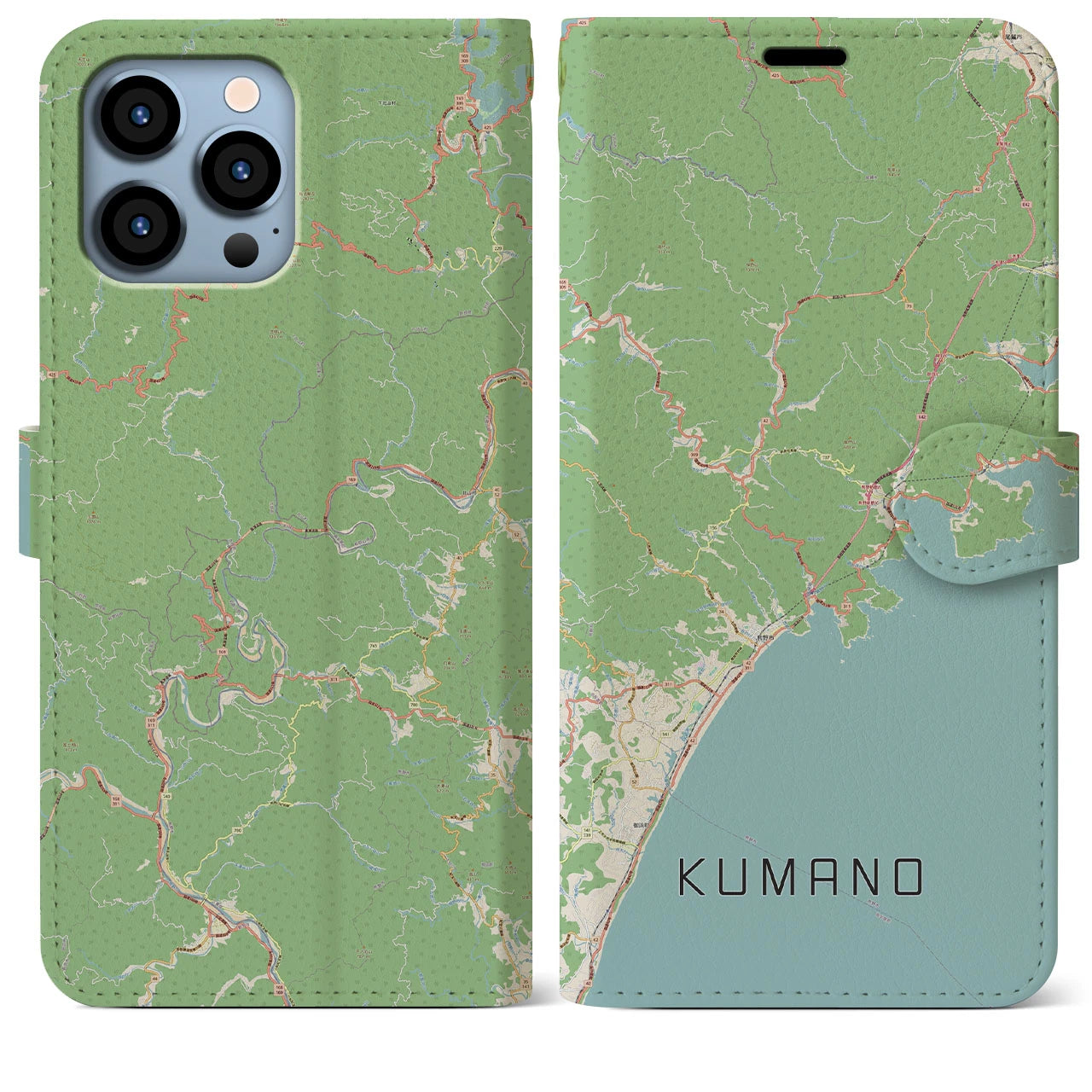 【熊野(三重県)】地図柄iPhoneケース(手帳タイプ)ナチュラル・iPhone 13 Pro Max 用