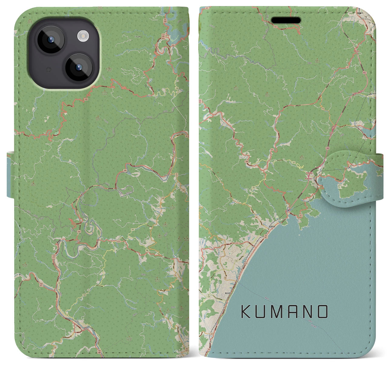 【熊野(三重県)】地図柄iPhoneケース(手帳タイプ)ナチュラル・iPhone 14 Plus 用